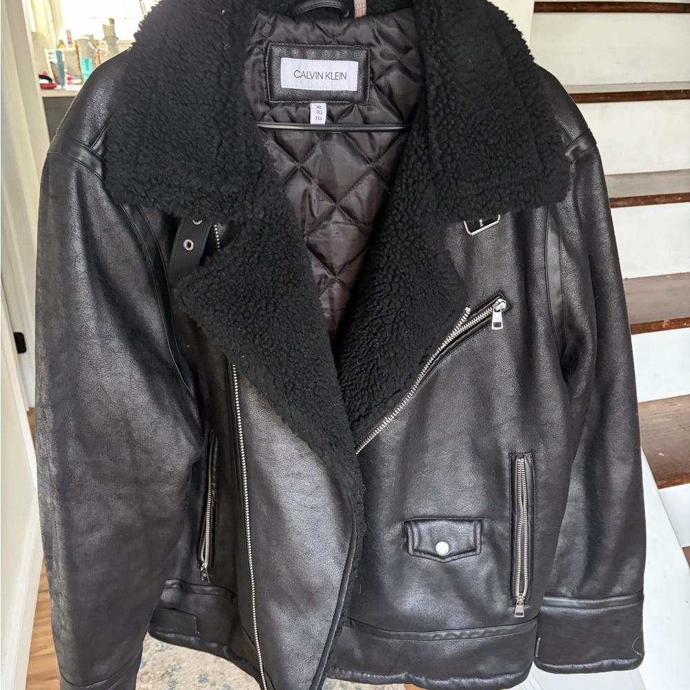 Calvin Klein Black Faux Leather Biker Jacket